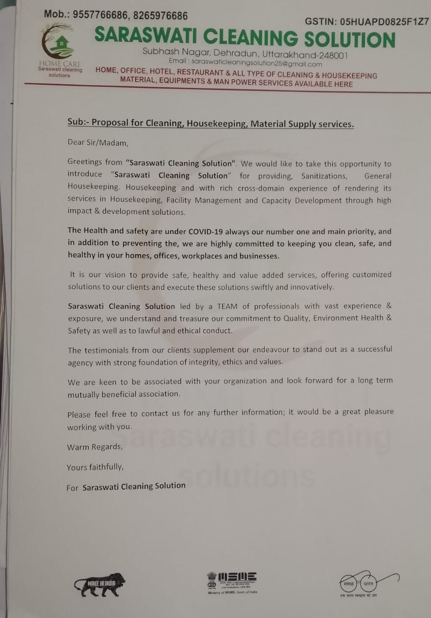 Saraswati Cleaning Solution Proposal